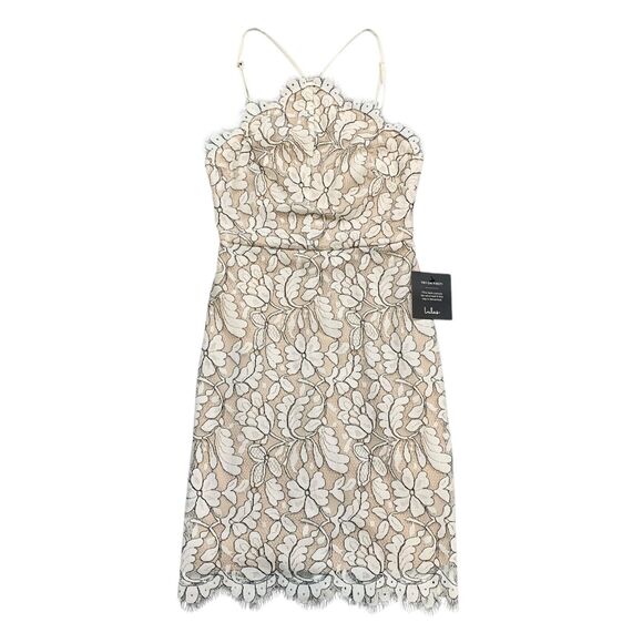 Lulus Dress Womens XS Extra Small Floral Lace Overlay Halter Bodycon Mini Lined - Picture 1 of 16
